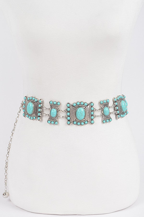 Turquoise Multi Metal Chain Belt - Muvin 