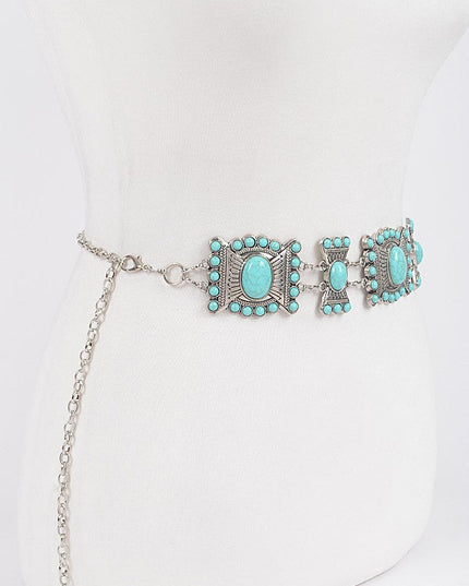 Turquoise Multi Metal Chain Belt - Muvin 
