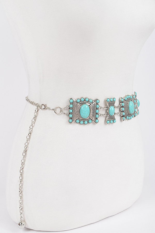 Turquoise Multi Metal Chain Belt - Muvin 