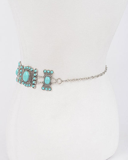 Turquoise Multi Metal Chain Belt - Muvin 