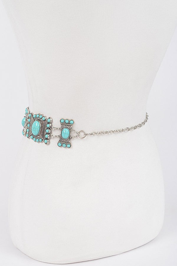 Turquoise Multi Metal Chain Belt - Muvin 