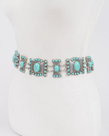 Turquoise Multi Metal Chain Belt - Muvin 
