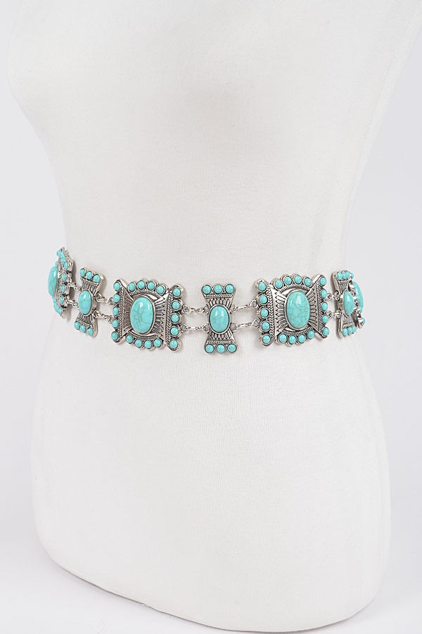 Turquoise Multi Metal Chain Belt - Muvin 