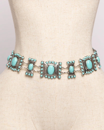 Turquoise Multi Metal Chain Belt - Muvin 