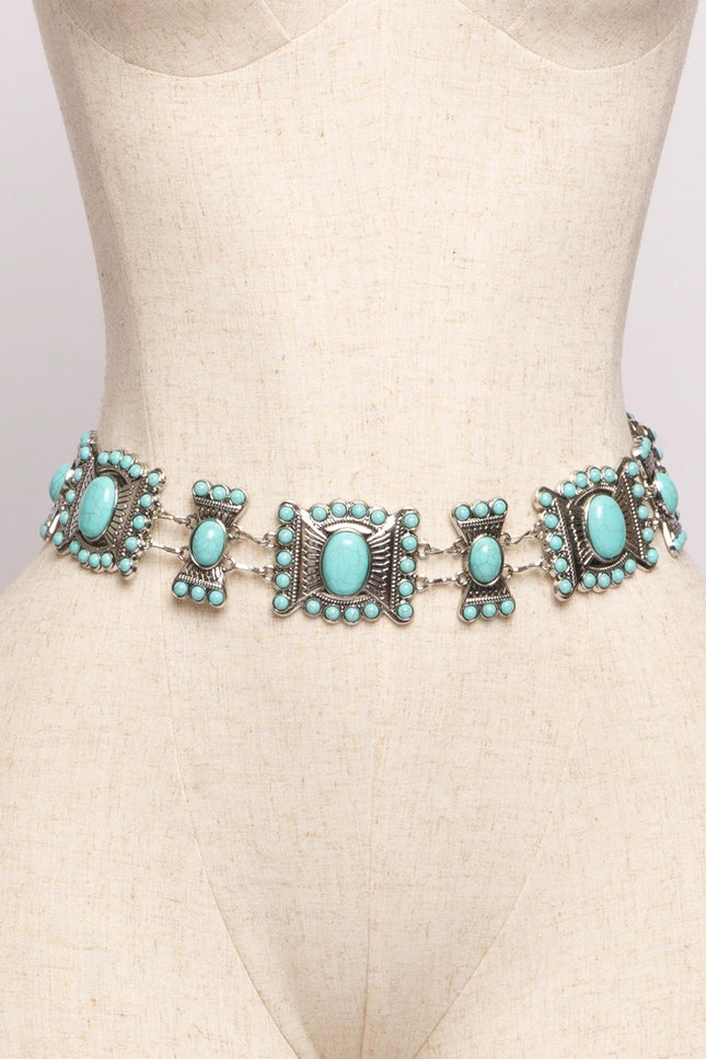 Turquoise Multi Metal Chain Belt - Muvin 