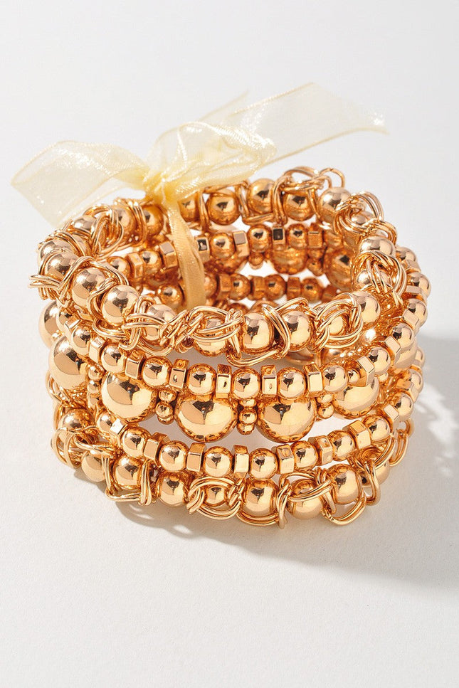 Metallic Ball Bead Bracelet Set - Muvin 
