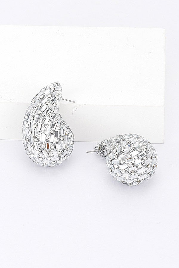 Rhinestone Tear Drop Earring - Muvin 
