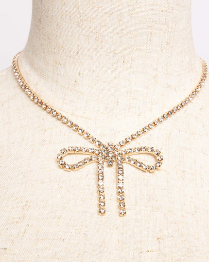 Glamour Bow Rhinestone Necklace - Muvin 