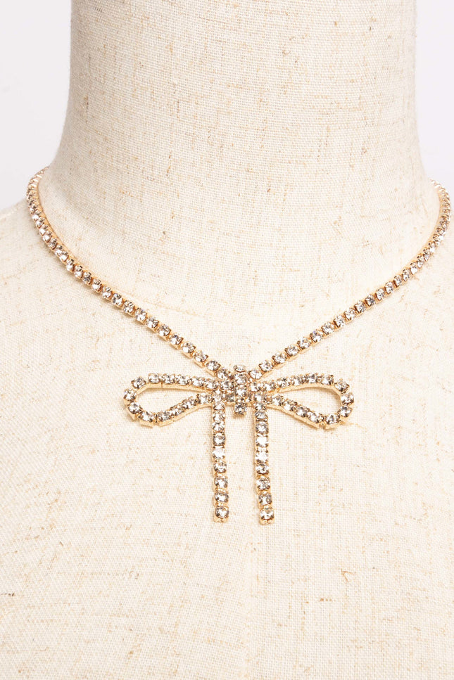 Glamour Bow Rhinestone Necklace - Muvin 