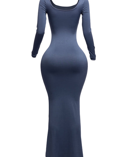 Scoop neck long sleeve mermaid maxi dress - Muvin 