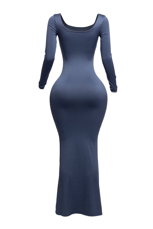 Scoop neck long sleeve mermaid maxi dress - Muvin 