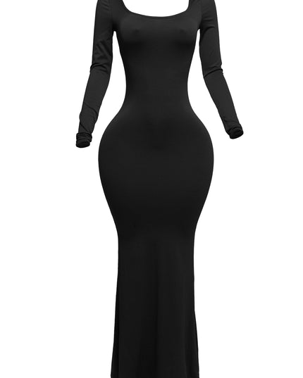 Scoop neck long sleeve mermaid maxi dress - Muvin 