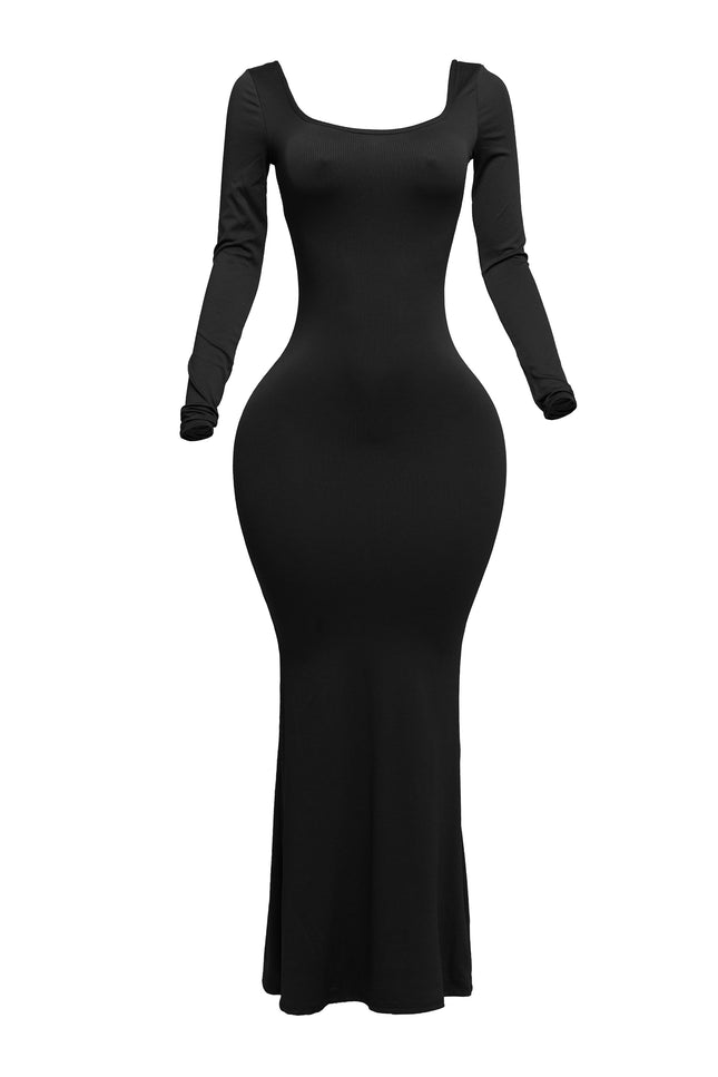 Scoop neck long sleeve mermaid maxi dress - Muvin 