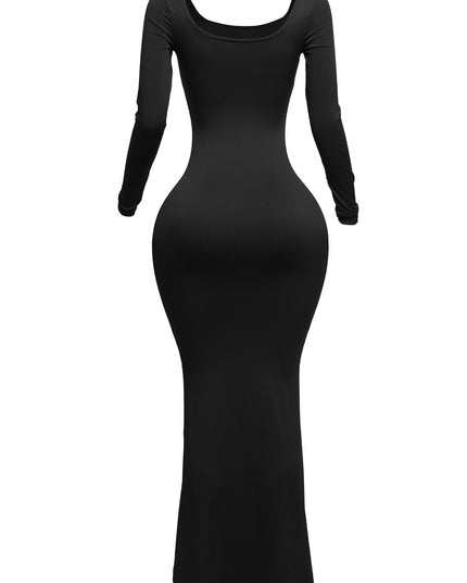 Scoop neck long sleeve mermaid maxi dress - Muvin 