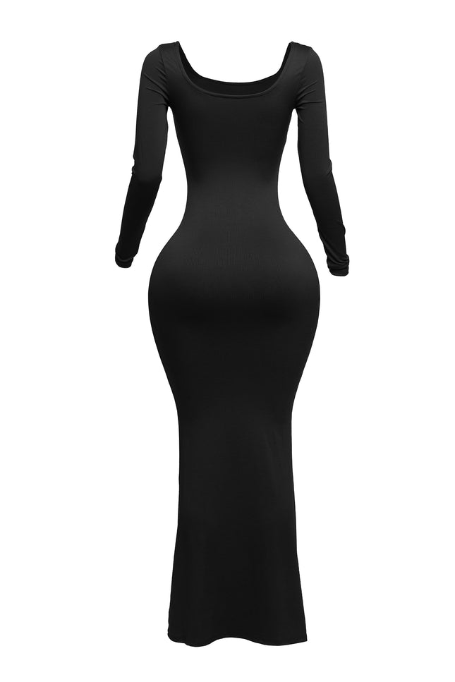 Scoop neck long sleeve mermaid maxi dress - Muvin 