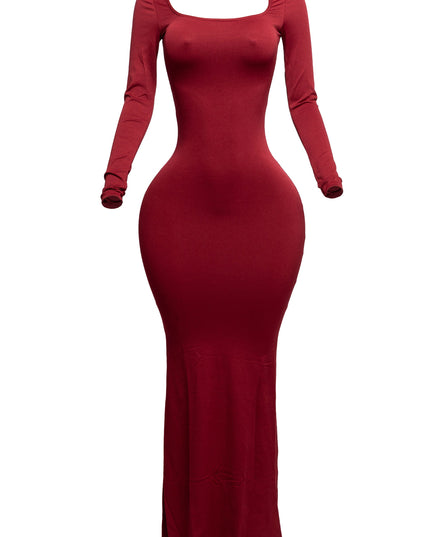 Scoop neck long sleeve mermaid maxi dress - Muvin 