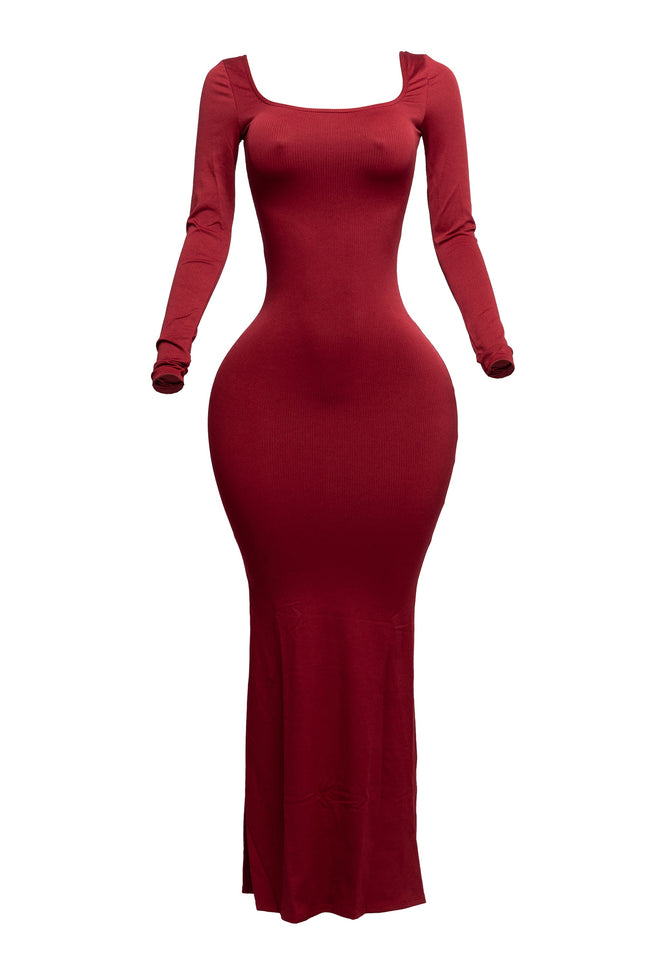 Scoop neck long sleeve mermaid maxi dress - Muvin 