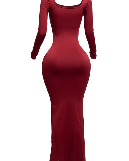 Scoop neck long sleeve mermaid maxi dress - Muvin 