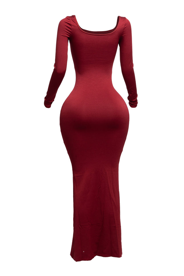 Scoop neck long sleeve mermaid maxi dress - Muvin 
