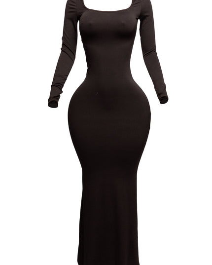 Scoop neck long sleeve mermaid maxi dress - Muvin 