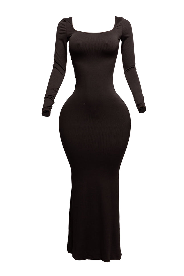 Scoop neck long sleeve mermaid maxi dress - Muvin 