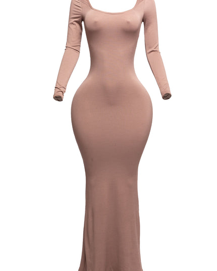 Scoop neck long sleeve mermaid maxi dress - Muvin 