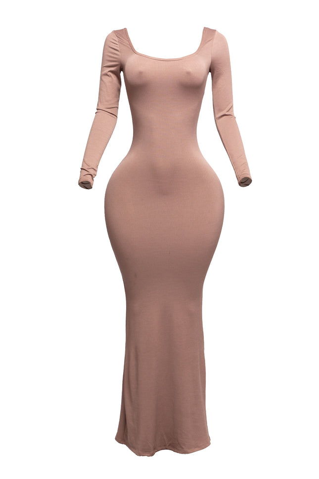 Scoop neck long sleeve mermaid maxi dress - Muvin 