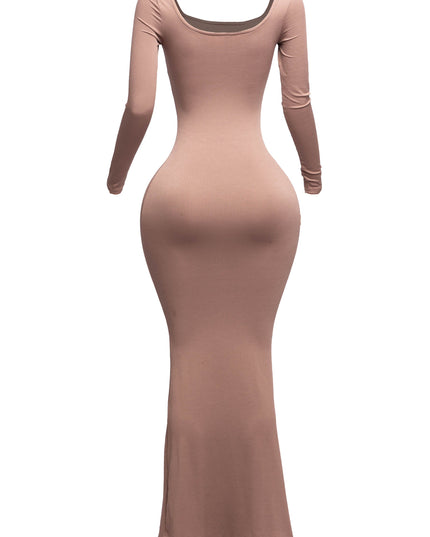 Scoop neck long sleeve mermaid maxi dress - Muvin 