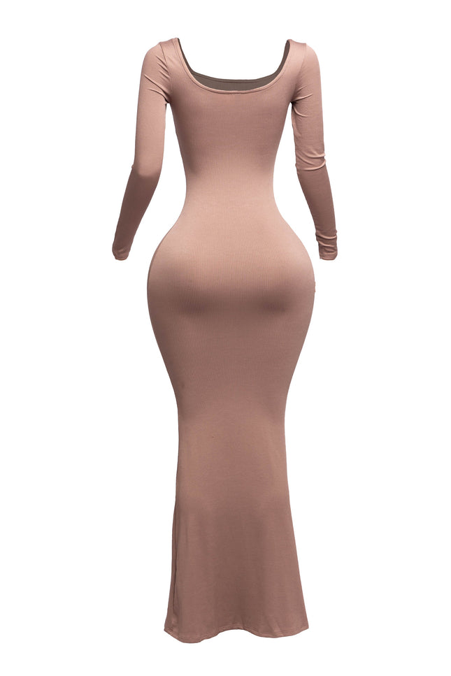 Scoop neck long sleeve mermaid maxi dress - Muvin 