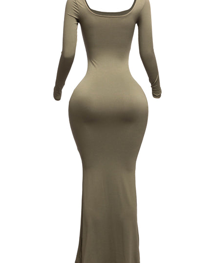 Scoop neck long sleeve mermaid maxi dress - Muvin 