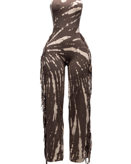 Bogomore's signature fringe detail in tube jumpsuit with special mineral washing