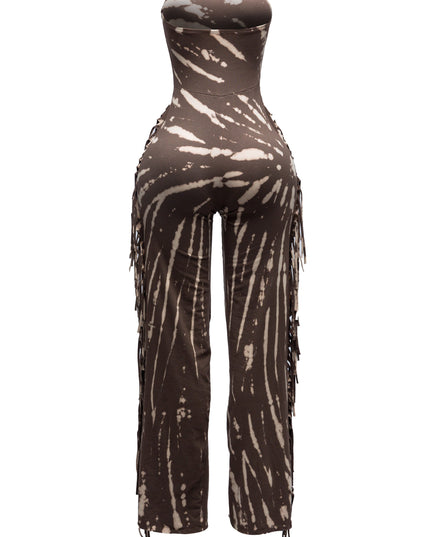 Bogomore's signature fringe detail in tube jumpsuit with special mineral washing