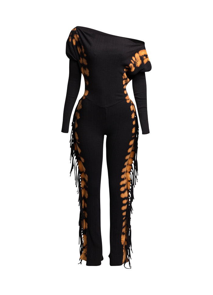Bleached two tone colorway side fringe jumpsuit - Muvin 