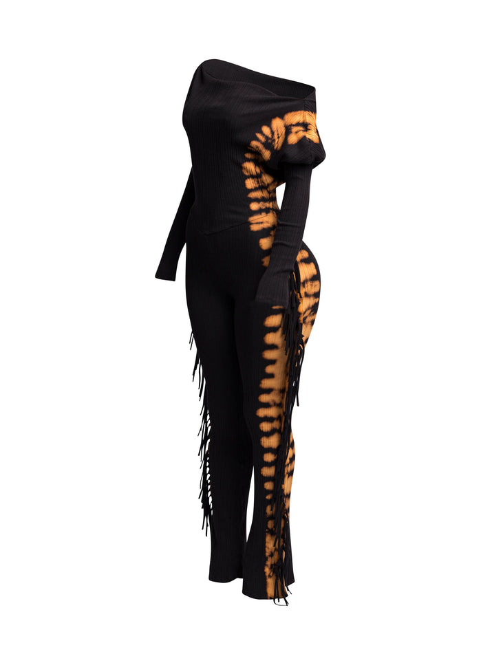 Bleached two tone colorway side fringe jumpsuit - Muvin 
