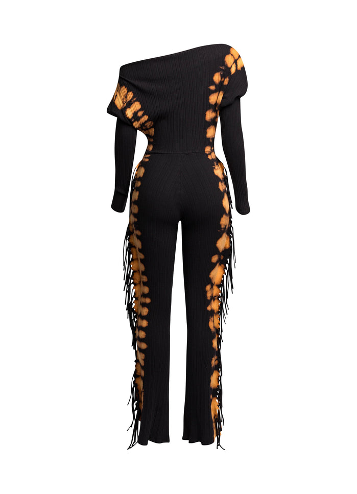 Bleached two tone colorway side fringe jumpsuit - Muvin 