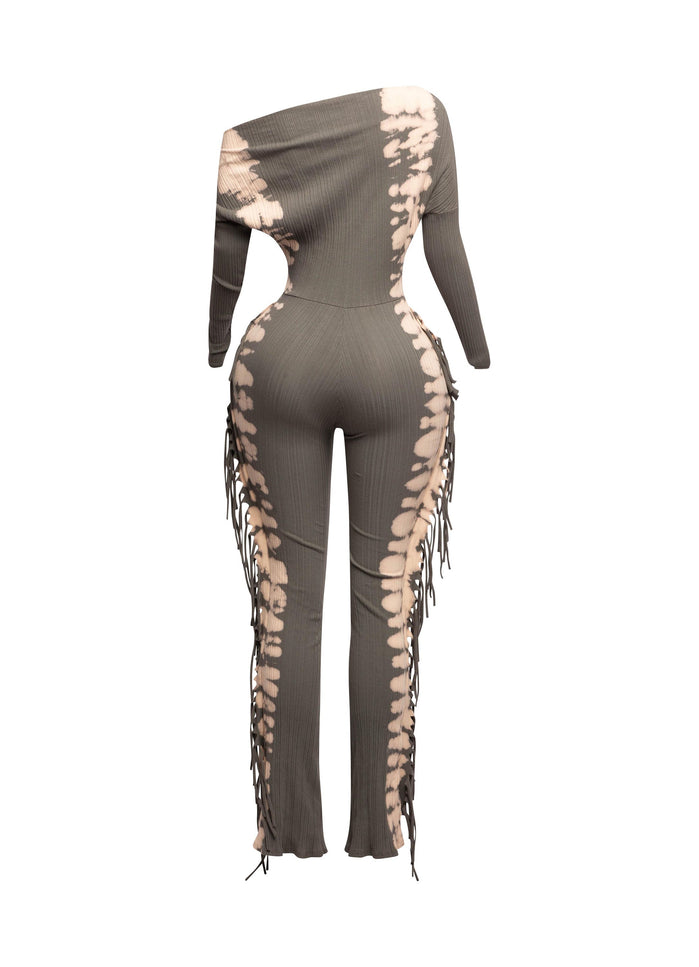 Bleached two tone colorway side fringe jumpsuit - Muvin 