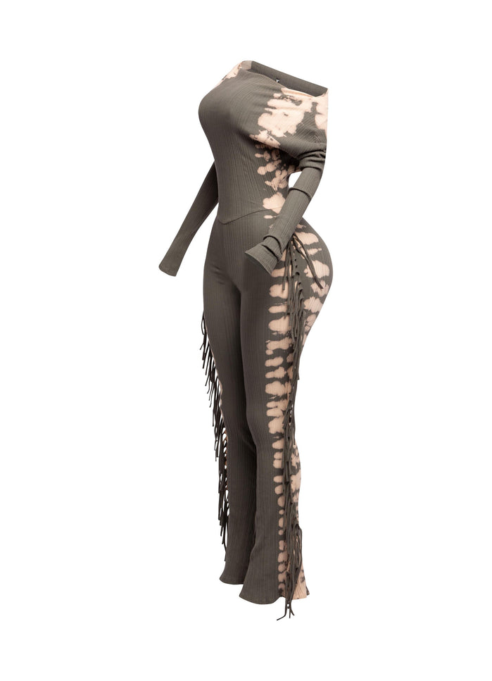 Bleached two tone colorway side fringe jumpsuit - Muvin 
