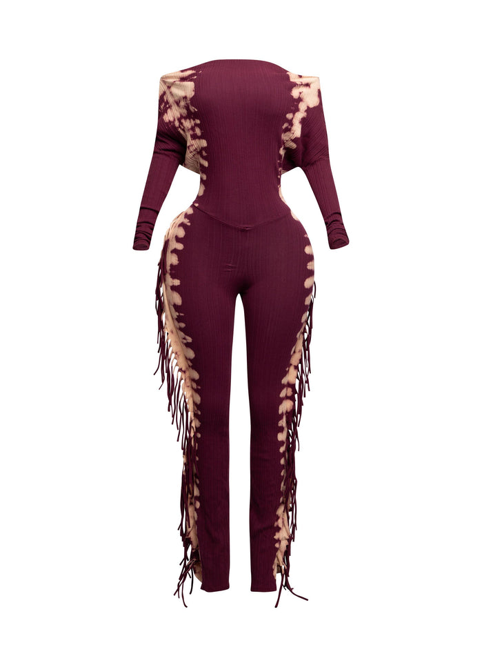 Bleached two tone colorway side fringe jumpsuit - Muvin 