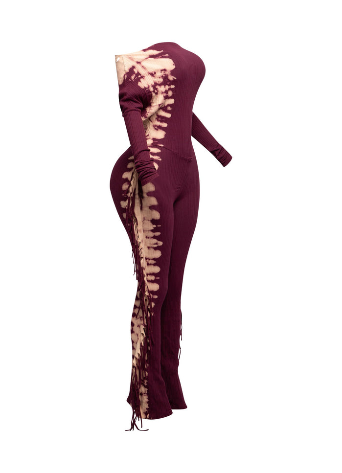 Bleached two tone colorway side fringe jumpsuit - Muvin 