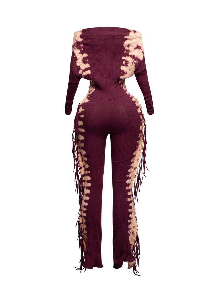 Bleached two tone colorway side fringe jumpsuit - Muvin 