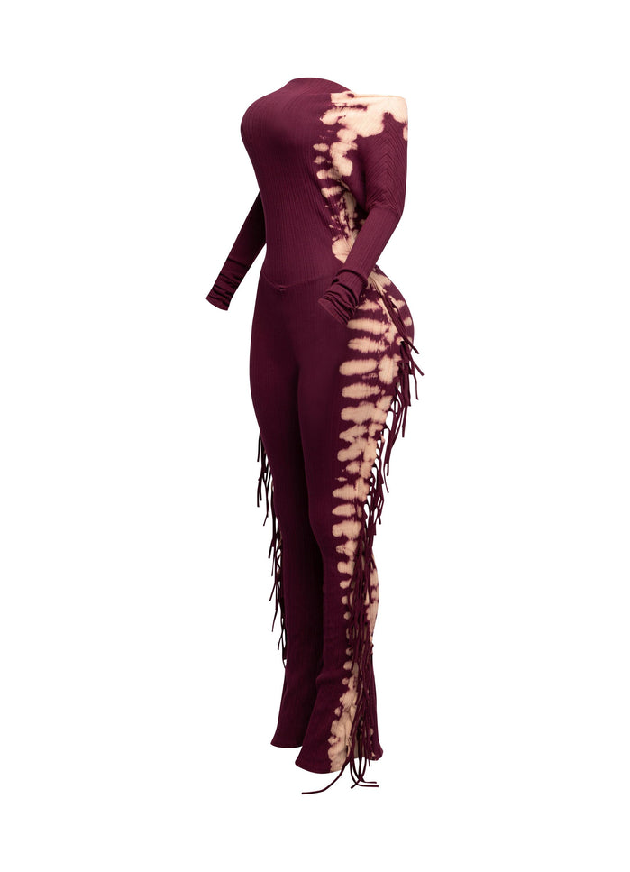 Bleached two tone colorway side fringe jumpsuit - Muvin 