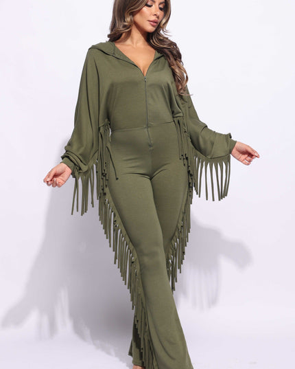 Front zipper fringe jumpsuit - Muvin 