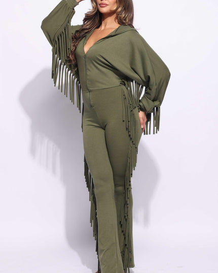Front zipper fringe jumpsuit - Muvin 