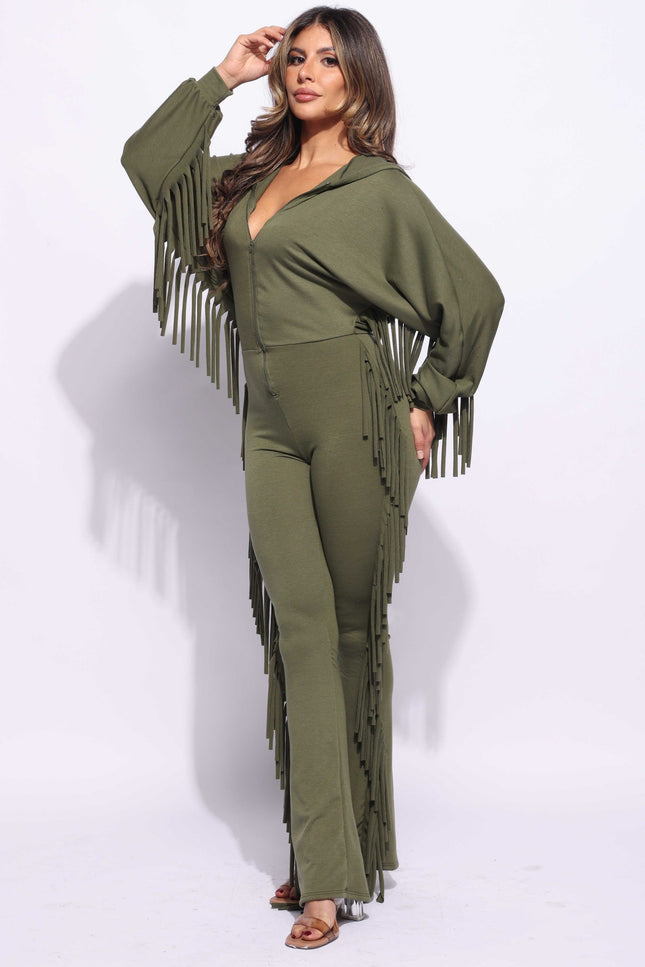 Front zipper fringe jumpsuit - Muvin 