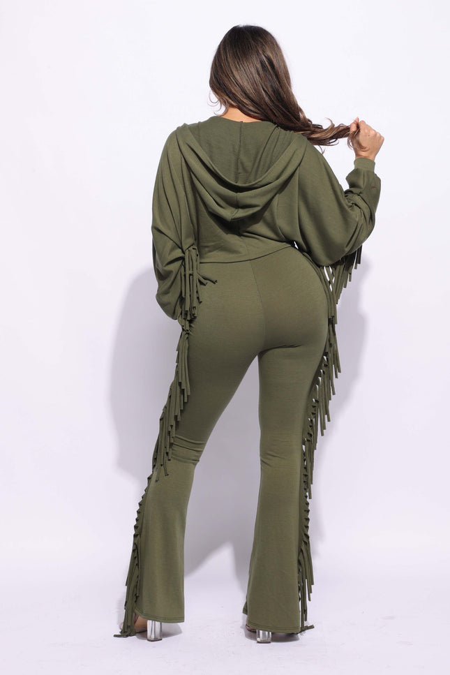 Front zipper fringe jumpsuit - Muvin 