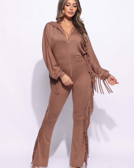 Front zipper fringe jumpsuit - Muvin 
