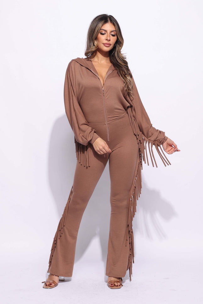 Front zipper fringe jumpsuit - Muvin 