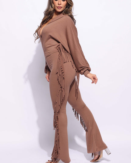 Front zipper fringe jumpsuit - Muvin 
