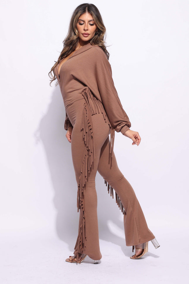 Front zipper fringe jumpsuit - Muvin 