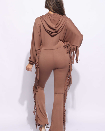Front zipper fringe jumpsuit - Muvin 